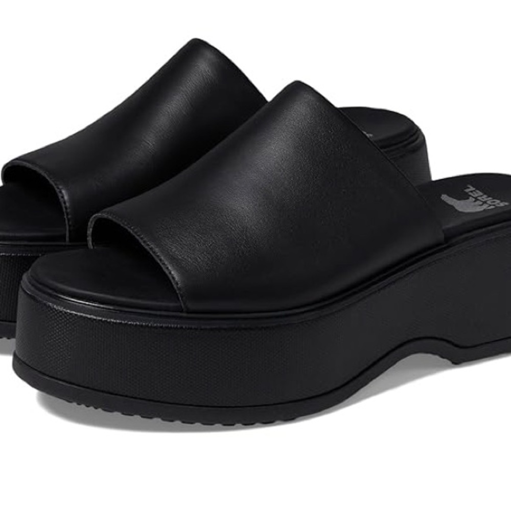 Sorel Black Platform Slide Mules